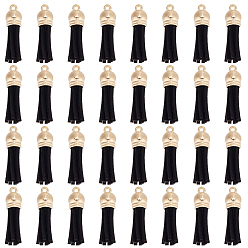 Черный 100 кулон с кисточками из искусственной замши., с концами пластмассового шнура ccb, чёрные, 33~35x10 мм, отверстие : 2.5 мм