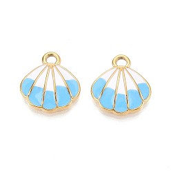 Светло-Голубой 304 подвески из нержавеющей стали, с эмалью, шарм из ракушек, реальный 18 k позолоченный, ионное покрытие (ip), Небесно-голубой, 18x16x4 мм, отверстие : 2.5 мм