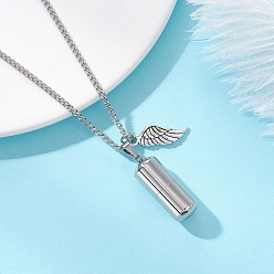 Нержавеющая Сталь Цвет 304 ожерелье из нержавеющей стали в форме капсулы с урной для праха, с пером из сплава, цвет нержавеющей стали, 19.69 дюйм (50 см)