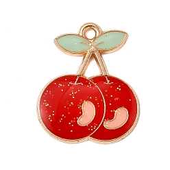 Вишня Подвески из сплава блесток с красной эмалью, золотой свет, вишня, 21x17.5x2 мм, отверстие : 1.6 мм