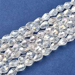 Clear AB Electroplate Glass Beads Strands, AB Color Plated, Faceted Teardrop, Clear AB, 7x5mm, about 65~67pcs/strand, 18~18.5 inch(45.5~46.9cm)