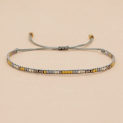 Light Grey Bohemian Style Seed Braided Bead Bracelet, Adjustable Bracelet, Light Grey, 11 inch(28cm)