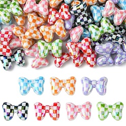 (52) Непрозрачная лаванда Непрозрачные акриловые бусины с УФ-покрытием, радужный, бант с клетчатым узором, разноцветные, 20x28.5x10 мм, отверстие : 2.6 мм