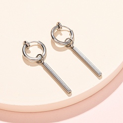 Stainless Steel Color 201 Stainless Steel Hoop Dangle Earrings for Women, Stick, with 304 Stainless Steel Pin, Stainless Steel Color, 35x12mm