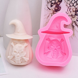 Deep Pink DIY Food Grade DIY Silicone Candle Molds, for Candle Making, Skull with Witch Hat, Deep Pink, 12x8.1cm