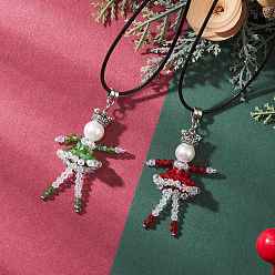 Античное Серебро 2 шт. 2 цветные стеклянные бусины из сплава, рождественские кулон-ожерелья, разноцветные, античное серебро, 17.60 дюйм (44.7 см), 1 шт / цвет