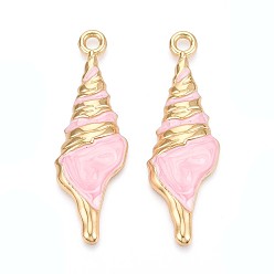 Pink Большие подвески из сплава и эмали, форма раковины, без кадмия, без никеля и без свинца, золотые, розовые, 61.5x20x6 мм, отверстие : 4 мм