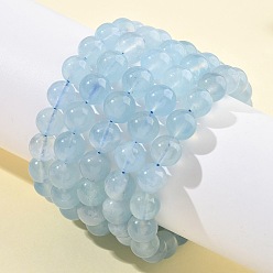 Аквамарин Браслеты из натуральных круглых бусин аквамарина для мужчин и женщин, большой аа, внутренний диаметр: 2-1/8~2-1/8 дюйм (5.4~5.5 см), бусина : 10 mm