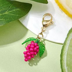 Cereza Colgante decorativo con forma de uva y cuentas de vidrio, 304 dijes con cierre de pinza de langosta de acero inoxidable para adornos de bolsos, cereza, 38.5 mm