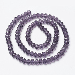 Medium Purple Glass Beads Strands, Faceted, Rondelle, Medium Purple, 3x2mm, Hole: 0.8mm, about 150~155pcs/strand, 15~16 inch(38~40cm)