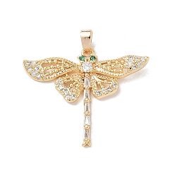 Настоящее золото 18K Латунные микро проложить кубического циркония подвески, стрекоза прелести, реальный 18 k позолоченный, 24x29x4 мм, отверстие : 4.5x2.5 мм