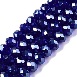 Средно-синий Стеклянные бусины с гальваническим покрытием , гальваническое покрытие, граненые, рондель, светло-синий, 8x6 мм, отверстие : 1 мм, около 60~62 шт / нитка, 39~40 см