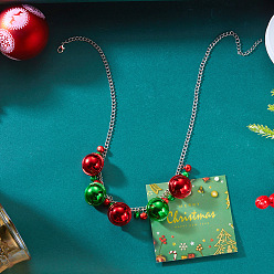 Christmas Bell Ожерелья из сплава с подвеской на рождественскую тематику, платина, красный и зеленый, Рождественский колокольчик, 21.26 дюйм (54 см), Кулон : 22 мм