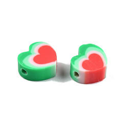 Red Handmade Polymer Clay Beads, Heart, Red, 9~9.5x10~11x4~5mm, Hole: 1.5~1.8mm