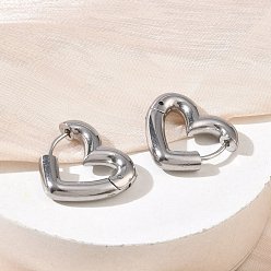 Stainless Steel Color 304 Stainless Steel Hoop Earrings, Heart, Stainless Steel Color, 19x19x4mm