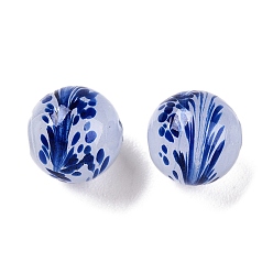 Темно-Синий Бусины лэмпворк , круглая с цветком, темно-синий, 9x10 мм, отверстие : 1.6 мм