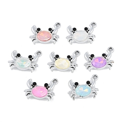 Платина Сплав с УФ-покрытием и подвесками из разноцветного стекла со стразами, без кадмия и без свинца, краб, платина, 14x17x4 мм, отверстие : 2 мм