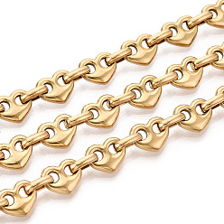 Настоящее золото 18K 304 ссылка цепи из нержавеющей стали сердце, несварные, с катушкой, вакуумное покрытие pvd, реальный 18 k позолоченный, 10.5x8.5x2.5 мм, около 16.40 футов (5 м) / рулон