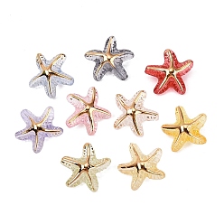 Mixed Color Transparent Acrylic Beads, Golden Metal Enlaced, Starfish, Mixed Color, 18x19x9mm, Hole: 1.8mm, about 650pcs/500g