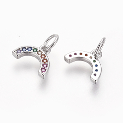 Платинированный Латунь прелести циркония кубической, долговечный, изогнутые, красочный, Реальная платина, 7.3x10x1.6 мм, отверстие : 3.5 мм