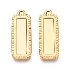 Настоящее золото 18K 304 Настройки кабошон из нержавеющей стали кулон, прямоугольник амулеты, ионное покрытие (ip), реальный 18 k позолоченный, 28x10x2 мм, отверстие : 1.6 мм, лоток : 20x5 мм