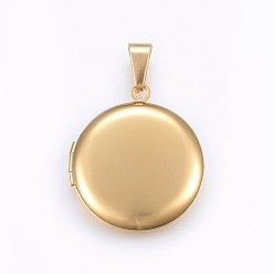 Real 18K Gold Plated Ion Plating(IP) 304 Stainless Steel Locket Pendants, Flat Round, Real 18K Gold Plated, 20mm