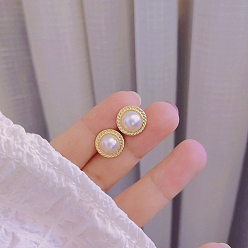 Half Round Alloy Imitation Pearl Stud Earrings for Women, with 925 Sterling Silver Pin, Half Round, 18x12mm