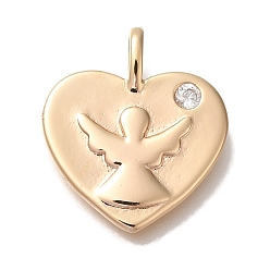 Настоящее золото 18K Латунные микро проложить кубического циркония подвески, без кадмия, без никеля и без свинца, сердце с ангельскими подвесками, реальный 18 k позолоченный, 19x17x2 мм, отверстие : 4x2 мм