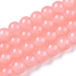 Светло-Коралловый Выпечки окрашены имитация нефрита стекловолокна круглый шарик, свет коралловый, 10~10.5 мм, отверстие : 1.5 мм, около 80~85 шт / нитка, 31.4 дюйм
