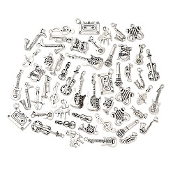 Античное Серебро 51шт 17 стили тибетский стиль сплав подвески набор, музыкальные инструменты/подвески в виде музыкальных нот, античное серебро, 18~37x7~12x1~6 мм, отверстие : 1.2~2.5 мм, 3 шт / стиль
