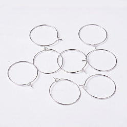 Silver Brass Wine Glass Charm Rings, Hoop Earrings Findings, Silver, 25x0.8mm, 20 Gauge