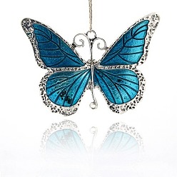 Bleu Dodger Pendentifs en émail , papillon, argent antique, Dodger bleu, 64x86x3mm, trou: 3.5 mm et 2.5 mm