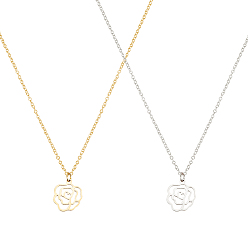 Золотой & Цвет Нержавеющей Стали 2 шт. 2 цвета 304 комплект ожерелий с полыми розами из нержавеющей стали для женщин, золотые и нержавеющая сталь цвет, 17.87 дюйм (45.4 см), 1 шт / цвет