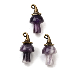Аметист Подвески-грибы из натурального аметиста, с ведьминой шляпой из сплава, античная бронза, 31~31.5x15~15.5 мм, отверстие : 1.5x2 мм