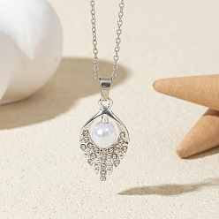 Лист Ожерелья с подвесками из сплава, хрустальных страз и пластиковой имитации жемчуга, платина, белые, лист, 17.72 дюйм (45 см)