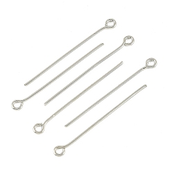 Real Platinum Plated SHEGRACE Brass Eye Pins, Cadmium Free & Nickel Free & Lead Free, Real Platinum Plated, 30~30.5x0.7mm, Hole: 1.6mm, about 165pcs/bag