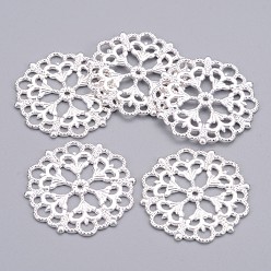 Серебро Тибетский стиль филигранные столяры ссылки, без кадмия, без никеля и без свинца, цветок, серебряный цвет гальваническим, 29x1 мм, отверстие : 1.2 мм