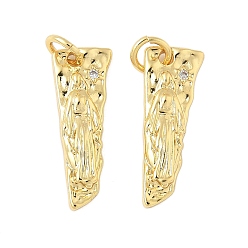 Настоящее золото 18K Латунные микропаве прозрачные подвески с фианитом, без кадмия и без свинца, треугольник с Девой Марией, реальный 18 k позолоченный, 20x7x2.5 мм, отверстие : 3.2 мм