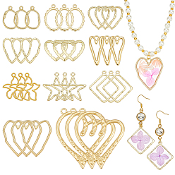 Mixed Shapes 44Pcs 11 Styles Rack Plating Alloy Open Back Bezel Pendants, For DIY UV Resin, Epoxy Resin, Pressed Flower Jewelry, Mixed Shapes, 19~57x14~29x1.8~3.5mm, Hole: 1.4~3.5mm, 4pcs/style