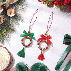 (52) Непрозрачная лаванда Рождественский венок из АБС-пластика с имитацией жемчуга, подвеска, украшение, с полиэстеровой кисточкой для подвесных елочных украшений, разноцветные, 180~184 мм, 2 шт / комплект