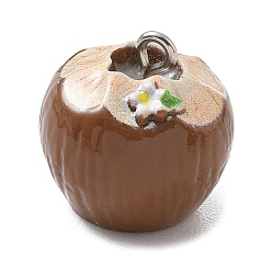 Brown Opaque Resin Imitation Food Pendants, Coconut Charms, with Platinum Iron Loop, Brown, 17x17.5x18mm, Hole: 2mm