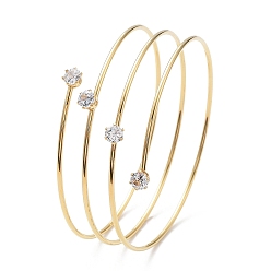 Золотой Ионное покрытие (IP) 304 браслет с тройной петлей из нержавеющей стали, обмотанной проволокой, браслет-манжета из прозрачного кубического циркония, золотые, внутренний диаметр: 2-3/8 дюйм (6.1 см)