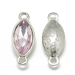 Бледно-Розовый Соединители звеньев сплава стекла, граненые, лошадиный глаз , платина, розовый жемчуг, 23x9x5 мм, отверстие : 1.5 мм