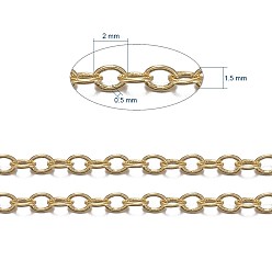 Golden Brass Cable Chains, Soldered, with Spool, Oval, Cadmium Free & Lead Free, Long-Lasting Plated, Golden, 2x1.5x0.35mm, about 301.83 Feet(92m)/roll