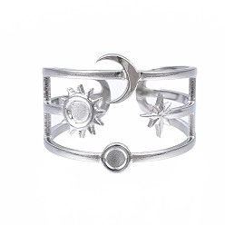 Нержавеющая Сталь Цвет Не тускнеет 304 открытое кольцо-манжета из нержавеющей стали с луной и звездами, массивное полое кольцо для женщин, цвет нержавеющей стали, размер США 7 (17.3 мм)