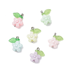 Платина Имитация жемчуга акриловыми подвесками, с латунными штифтами, цветок, платина, 15.5x13.5x5.5 мм, отверстие : 1.8 мм