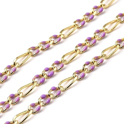 Темно-Фиолетовый Латунь Figaro цепи, с эмалью, без свинца и без кадмия, долговечный, стойки покрытие, пайки, с катушкой, реальный 18 k позолоченный, темно-фиолетовый, 3 мм