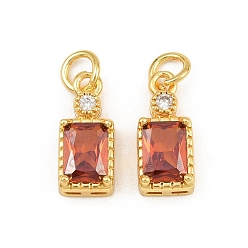 Tomato Brass Pave Cubic Zirconia Charms, Rectangle Charms, Long-Lasting Plated, Rack Plating, Cadmium Free & Lead Free, Golden, Tomato, 14x6x5mm, Hole: 3.5mm
