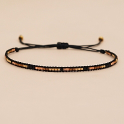 Black Bohemian Style Seed Braided Bead Bracelet, Adjustable Bracelet, Black, 11 inch(28cm)