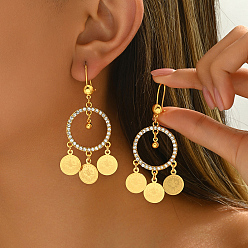 Плоский Круглый Элегантные серьги-люстры из цинкового сплава в ближневосточном стиле, золотые, плоско-круглые, 70x35 мм